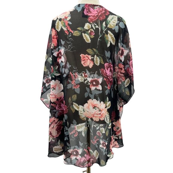 Polly & Esther Pink Roses Sheer Kimono Open Front Sheer Ultra Lightweight - Picture 3 of 6